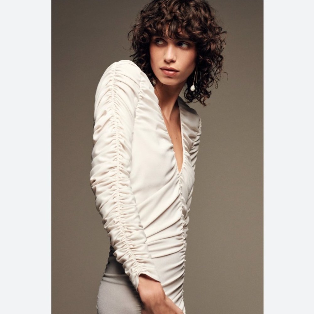 NWT Zara Ruched Long Sleeve Top - Picture 2 of 8